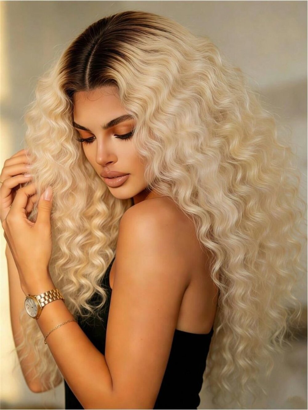 Ombre Blonde With Brown Roots 200 Density Lace Front Wigs Human Hair For